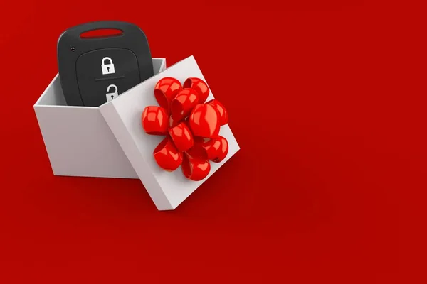 Car Remote Key Gift Isolated Red Background Illustration — Stock Photo, Image