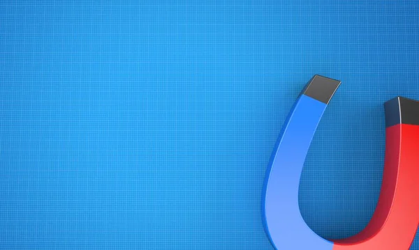 Horseshoe magnet on blueprint background. 3d illustration