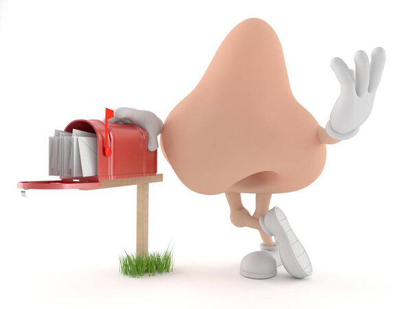 Символ носа с почтовым ящиком изолирован на белом фоне. 3d иллюстрация
