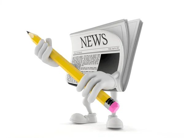 Newspaper Character Holding Pencil Isolated White Background Illustration — Stock Photo, Image