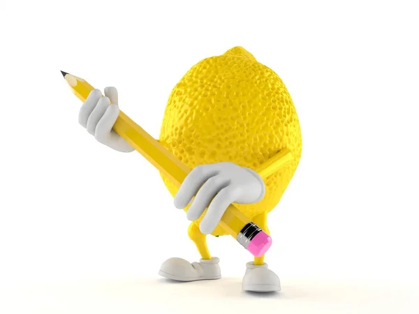 Lemon Character Holding Pencil Isolated White Background Illustration — Stock Photo, Image