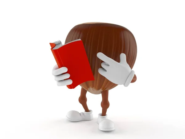 ヘーゼルナッツのキャラクターは白地に隔離された本を読んでいる 3Dイラスト — ストック写真