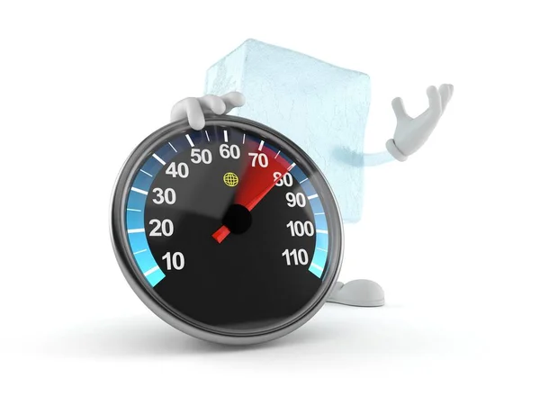 Ice Cube Character Speed Meter Isolated White Background Illustration — Stock Photo, Image