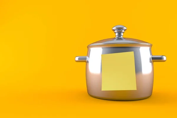 Panela Cozinha Com Adesivo Amarelo Branco Isolado Fundo Laranja Ilustração — Fotografia de Stock