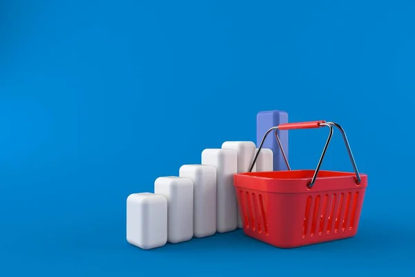 Cesta Compras Com Gráfico Isolado Fundo Azul Ilustração — Fotografia de Stock