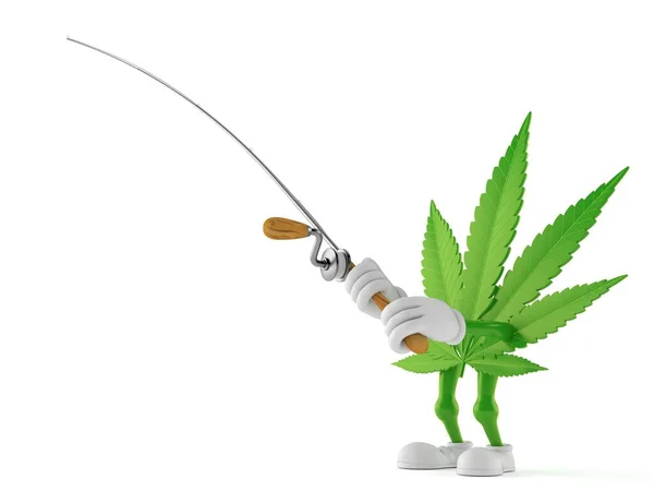 Cannabis Character Fishing Rod Isolated White Background Illustration — Stock Photo, Image