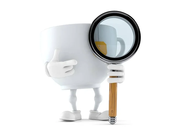 Personagem Xícara Chá Com Lupa Isolada Fundo Branco Ilustração — Fotografia de Stock