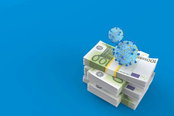 Virus Pila Dinero Aislado Sobre Fondo Azul Ilustración — Foto de Stock