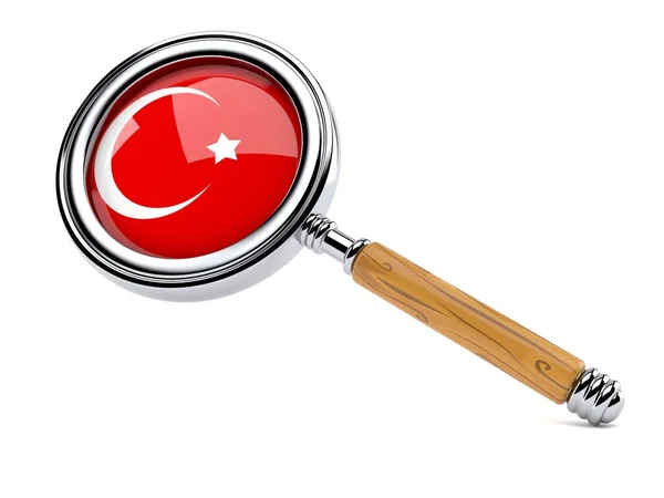 Увеличительное Стекло Турецким Флагом Изолировано Белом Фоне Иллюстрация — стоковое фото