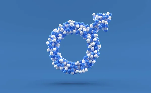 Tabletták Férfi Nemi Alakban Elszigetelt Kék Háttérrel Illusztráció — Stock Fotó