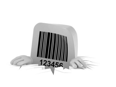 Beyaz arka planda izole edilmiş deliğin içindeki barkod karakteri. 3d illüstrasyon