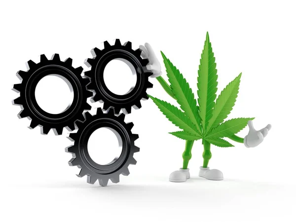 Cannabis Karakter Met Tandwielen Geïsoleerd Witte Achtergrond Illustratie — Stockfoto