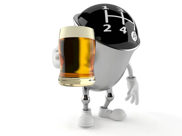 Gear Knob Character Holding Beer Glass Isolated White Background Illustration — Stock Photo, Image