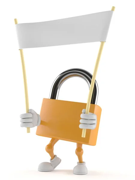 Padlock Character Holding Blank Banner Isolated White Background Illustration — Stock Photo, Image