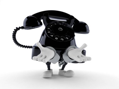 Kelepçeli telefon karakteri beyaz arka planda izole edilmiş. 3d illüstrasyon