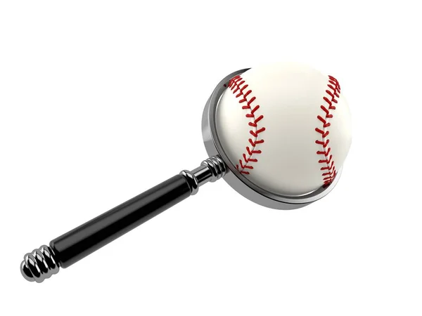 Honkbal Bal Met Vergrootglas Geïsoleerd Witte Achtergrond Illustratie — Stockfoto