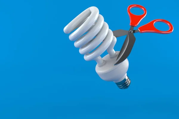 Light Bulb Cfl Scissors Isolated Blue Background Illustration — Stock Photo, Image