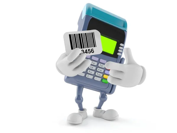 Credit Card Reader Character Holding Barcode Isolated White Background Illustration — Stock Photo, Image