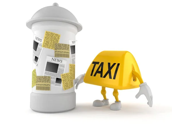 Beyaz Arka Planda Reklam Köşesi Olan Taksi Karakteri Illüstrasyon — Stok fotoğraf