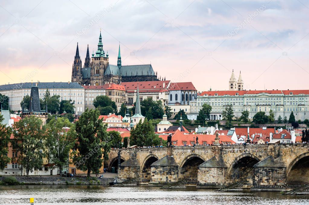 View of the Prague Castle in the evening, Czech Republic