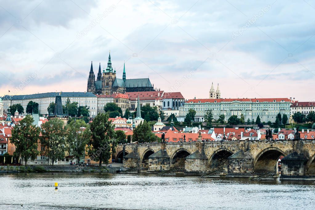 View of the Prague Castle in the evening, Czech Republic