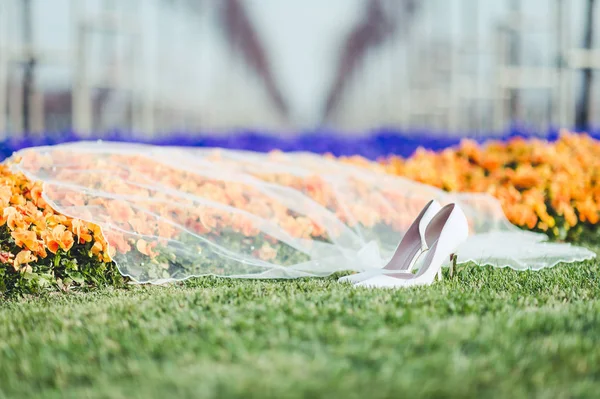 Zapatos de novia. Boda exterior detalle fotografía — Foto de Stock