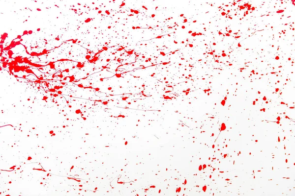 Krwi bryzg czerwony farba akrylowa splash na białym tle na ścianie tekstura tło — Zdjęcie stockowe