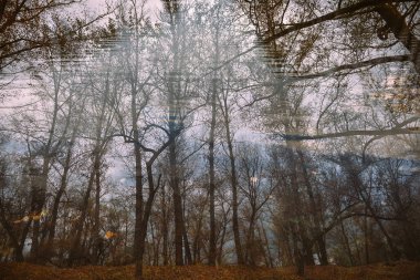 Bir sonbahar manzara su yansıması. Arka plan. Retro filtre.