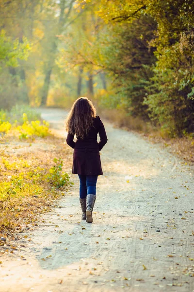 Chica camina en hermoso otoño parque — Foto de Stock