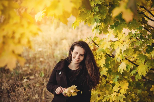 Chica camina en hermoso otoño parque — Foto de Stock