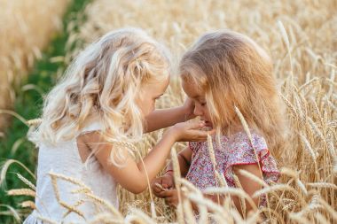 İki güzel kız kardeş bir buğday alanı