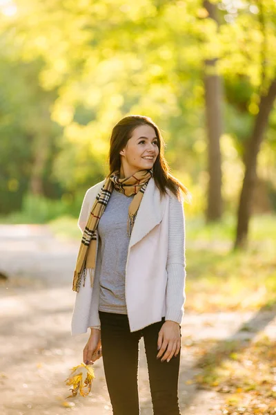 Menina caminha no belo parque de outono — Fotografia de Stock