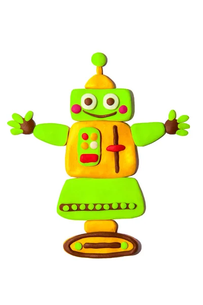 Vidám, élénk lime robot készült gyurma, elszigetelt fehér background. — Stock Fotó