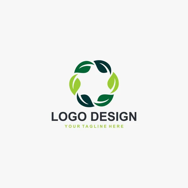 Green Leaf Circle Logo Design Vector Illustrazione Vegetale Astratta — Vettoriale Stock