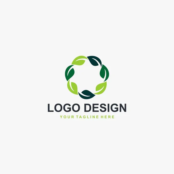 Yeşil Yaprak Daire Logo Tasarım Vektörü Soyut Illüstrasyon Ekle — Stok Vektör