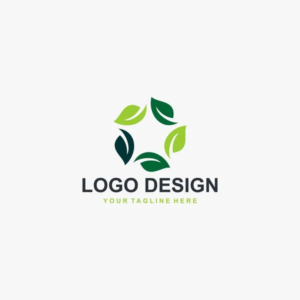 Green Leaf Circle Logo Design Vector Plant Abstract Illustration — Stock Vector