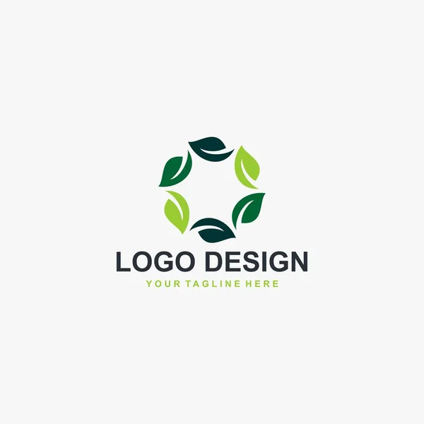 Green Leaf Circle Logo Design Vector Illustrazione Vegetale Astratta — Vettoriale Stock