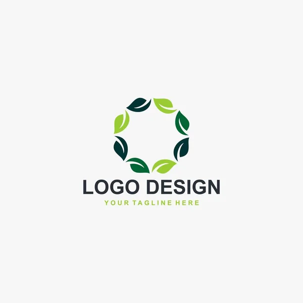 Green Leaf Circle Logo Design Vector Illustrazione Vegetale Astratta — Vettoriale Stock