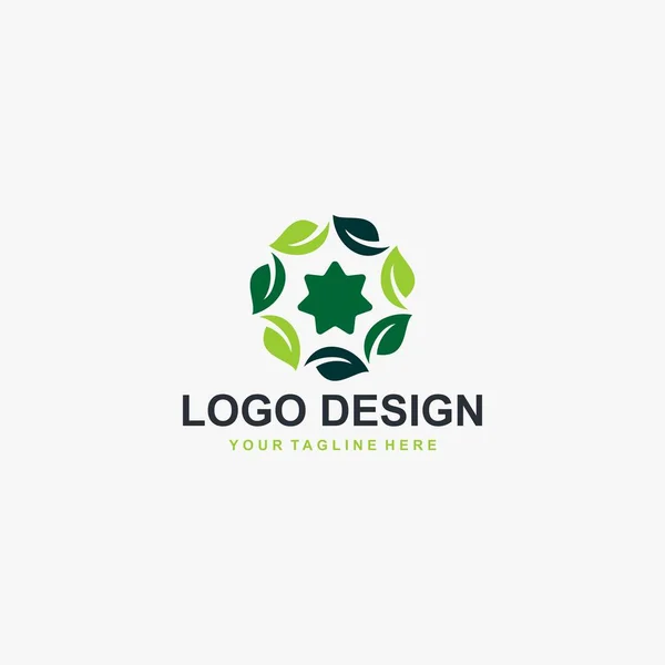 Green Leaf Circle Logo Design Vector Illustrazione Vegetale Astratta — Vettoriale Stock