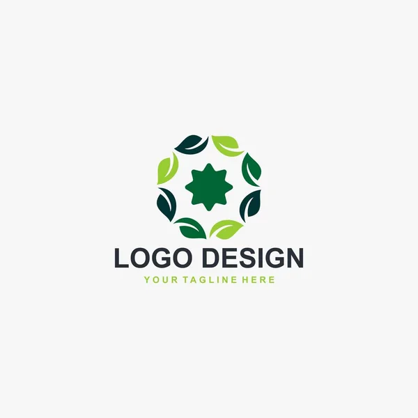 Folha Verde Círculo Logotipo Vetor Design Planta Ilustração Abstrata — Vetor de Stock