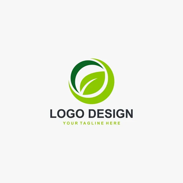 Folha Verde Círculo Logotipo Vetor Design Planta Ilustração Abstrata — Vetor de Stock