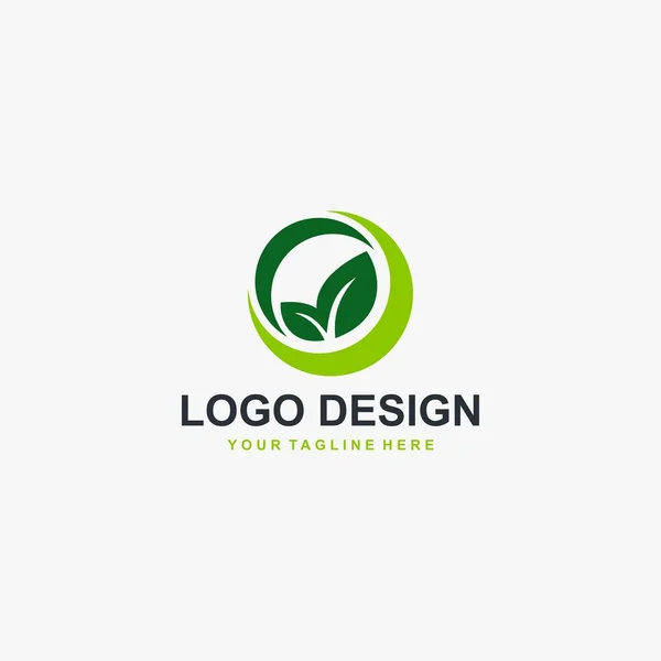 Green Leaf Circle Logo Design Vector Illustrazione Vegetale Astratta — Vettoriale Stock