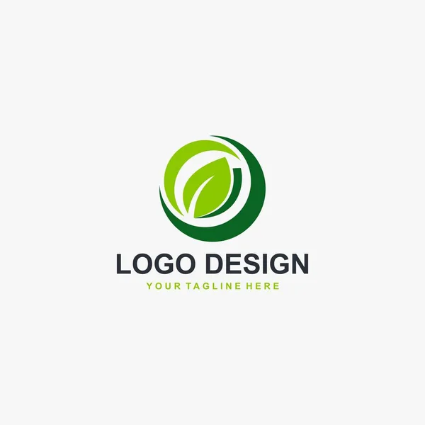 Green Leaf Circle Logo Design Vector Illustrazione Vegetale Astratta — Vettoriale Stock