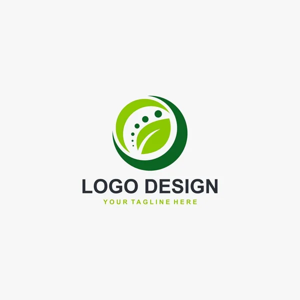 Gröna Blad Cirkel Logotyp Design Vektor Växtabstrakt Illustration — Stock vektor