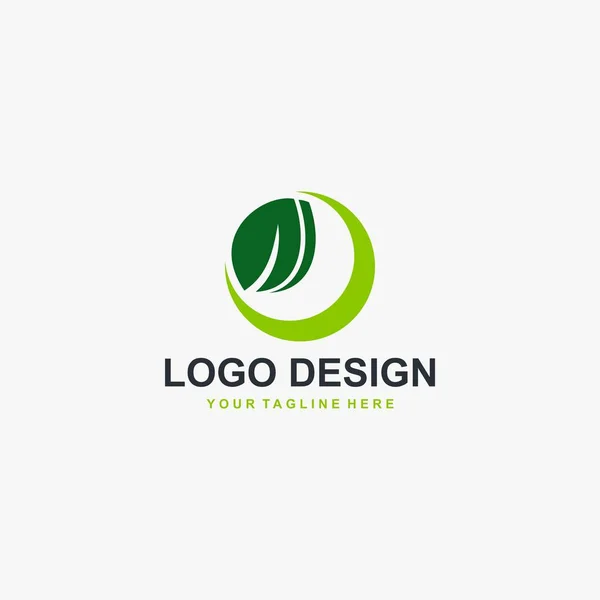 Folha Verde Círculo Logotipo Vetor Design Planta Ilustração Abstrata — Vetor de Stock