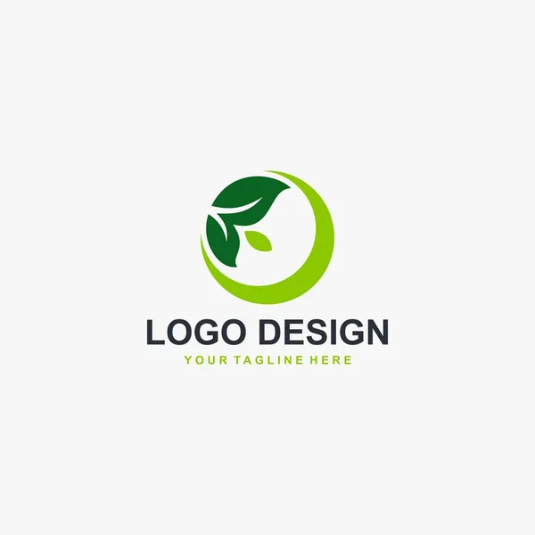 Folha Verde Círculo Logotipo Vetor Design Planta Ilustração Abstrata — Vetor de Stock