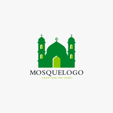 Cami logosu tasarım vektörü. İslami yapı çizimi. Dua işareti vektörü için evdeyiz. Yeşil renk tasarımı.