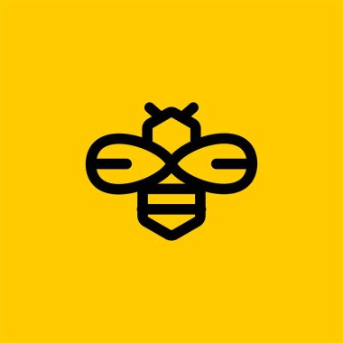 Arı hattı logo tasarım vektörü. Arı balı illüstrasyon işareti. Arı evi altıgen logo tasarımı. Sarı arı çizgisi logo vektörü.