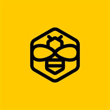 Altıgen çizgi logo dizayn vektöründeki arı. Arı balı illüstrasyon işareti. Arı evi altıgen logo tasarımı. Sarı arı çizgisi logo vektörü.
