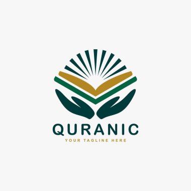 Kuran logo tasarım vektörü. İslam Kitabı Müslüman illüstrasyon logosu. Arapça işaret vektörü.